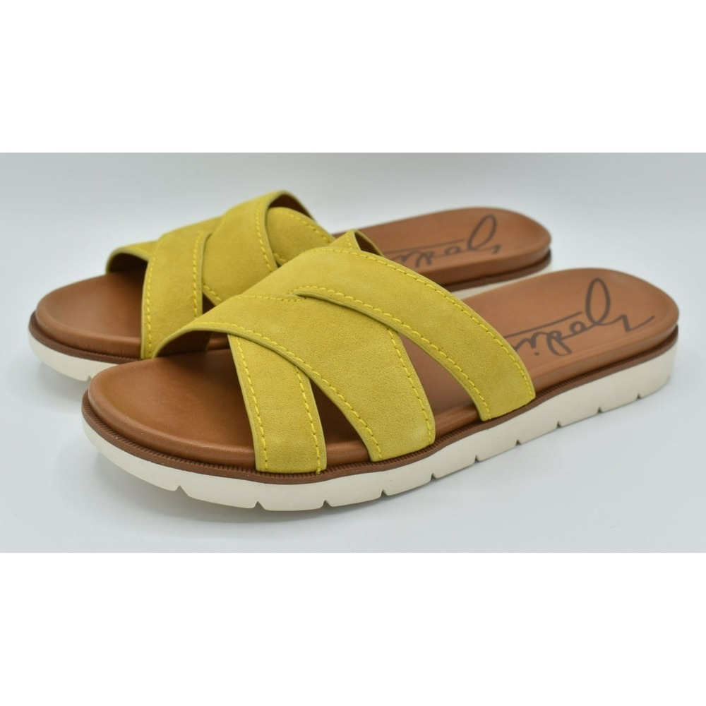 Zodiac Womens Size 9 M Naila LE Suede Slide On Lemon Yellow Flat Shoes Sandals